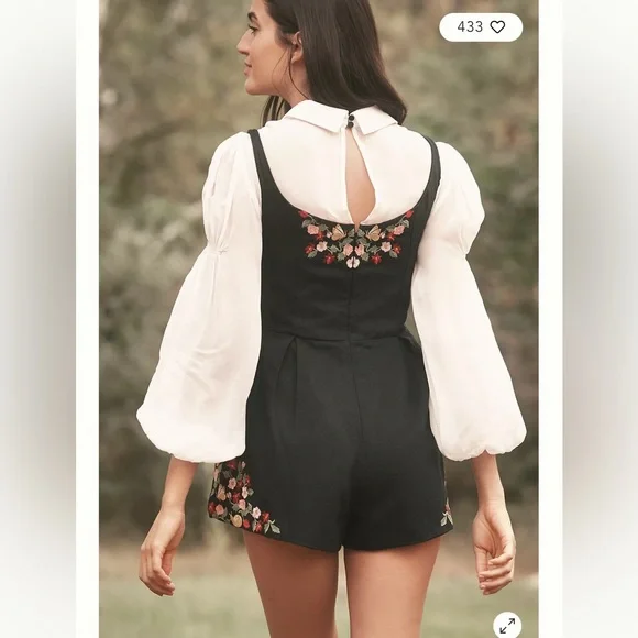 Anthropologie Maeve Long-Sleeve Embroidered Twofer Romper One-Piece Size 10 NEW - Picture 2 of 15